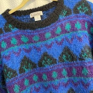 Gallagher Men's Vtg Geometric Fair Isle Vibrant Crewneck Sweater Large